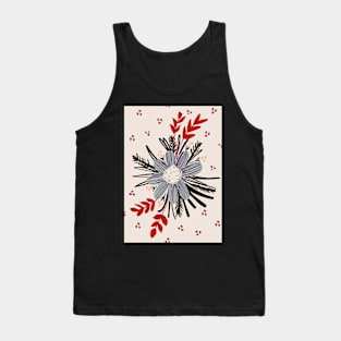 Red, Black and White organic floral spray with leaves Tank Top